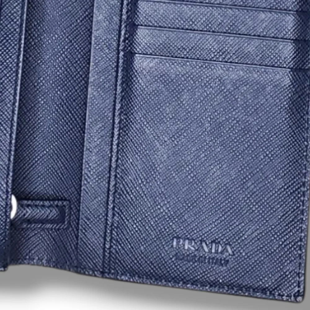 Prada Bicolor Black & Blue Saffiano Leather Long Wallet Sleek Minimalist Design